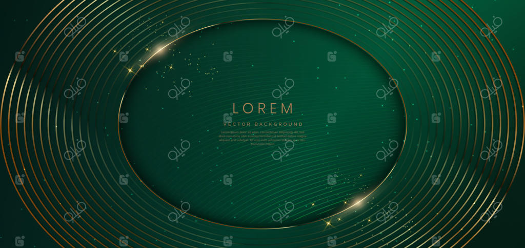 پس‌زمینه لوکس سبز با دایره‌های طلایی و جلوه نورپردازی