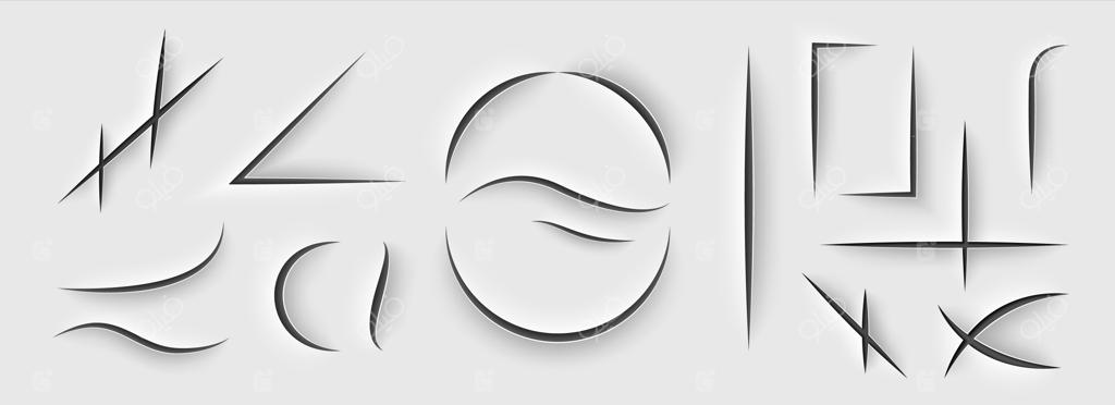 برش‌های واقعی پنجه حیوان وحشی و کاغذهای پاره شده با چاقوی کاغذ: مجموعه‌ای از طرح‌های خطی و ضربدری با بافت‌های برداشته‌شده یا سوراخ شده