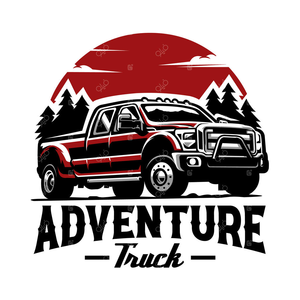 تصویر وکتور لوگوی کامیون دو کابین ماجراجویی جدا شده بر روی پس‌زمینه سفید