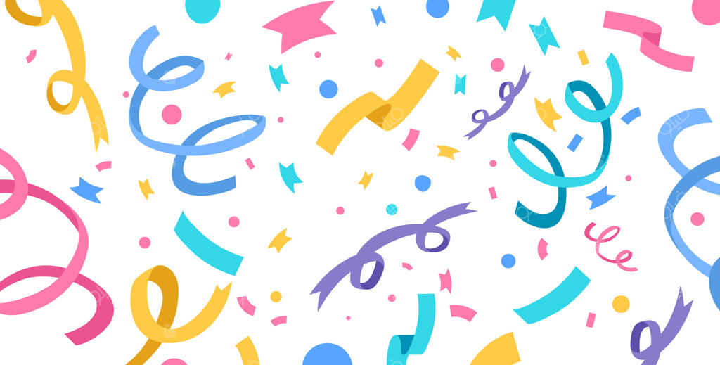 پس‌زمینه انتزاعی با بارش کاغذ رنگی‌های ریز و روبان به همراه ریسه‌های پرچمی رنگارنگ جشن