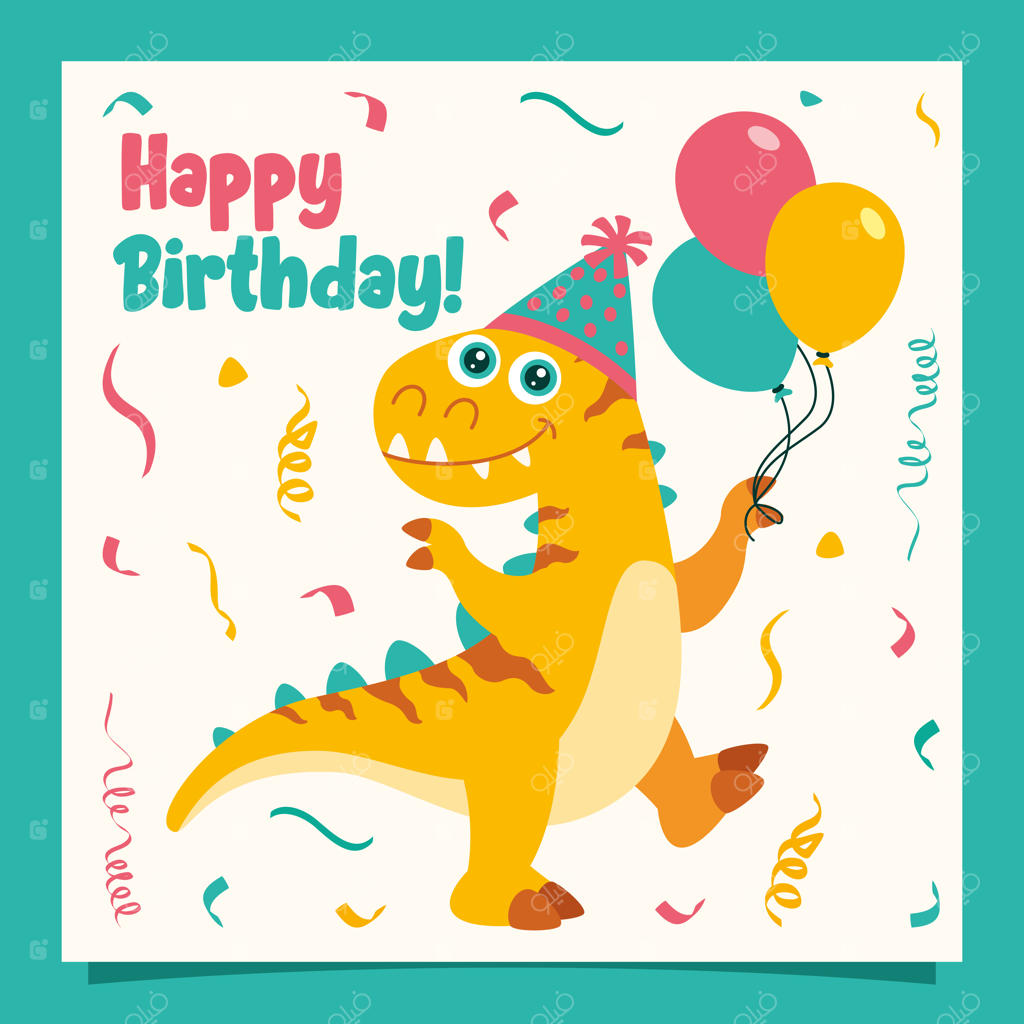 کارت تولد با شخصیت دایناسور