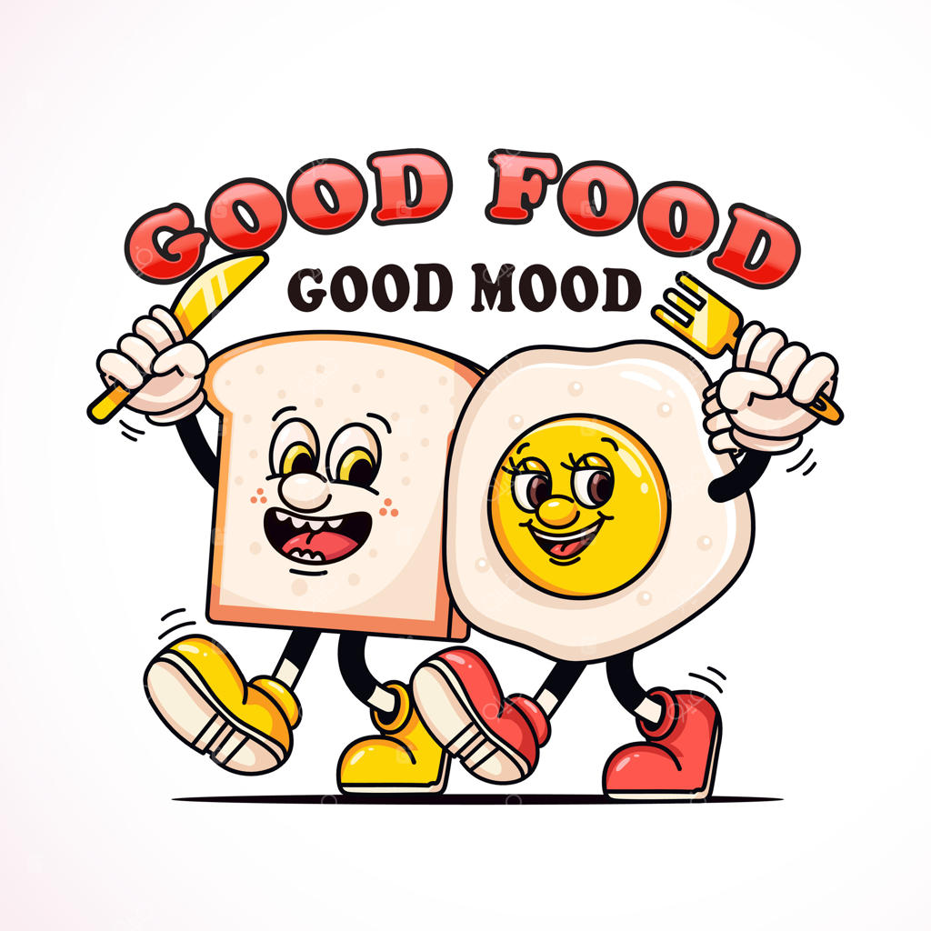 نان و تخم‌مرغ نیمرو برای صبحانه، شخصیت ماسکات قدیمی. مناسب برای لوگوها، ماسکات‌ها، تی‌شرت‌ها، برچسب‌ها و پوسترها.