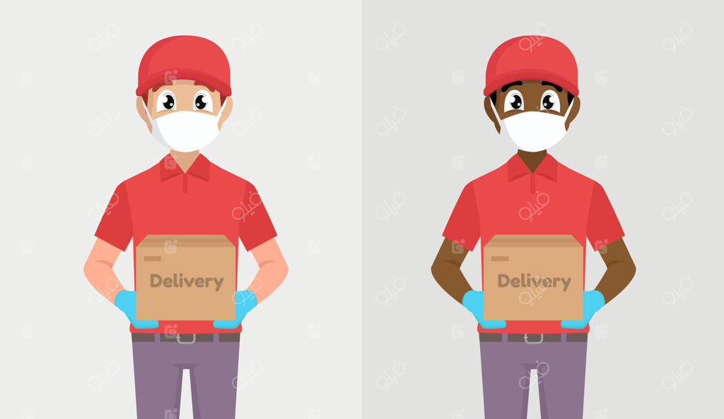کارمند تحویل بسته، جعبه مقوایی خالی در دست دارد