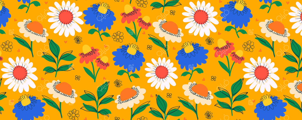 طرح گل‌دار با گیاهان و برگ‌های فانتزی بامزه. طراحی یکپارچه با گل‌های بهاری و تابستانی روی پس‌زمینه زرد. طراحی دستی ظریف باغ مناسب برای چاپ، مد و کارت‌ها.