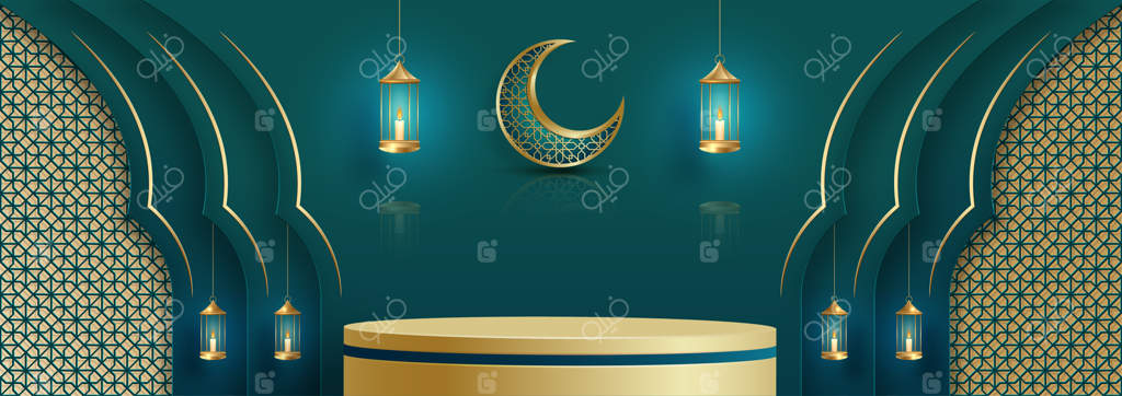 صحنه سه‌بعدی اسلامی برای عید مبارک، رمضان کریم، محرم و افطار در پس‌زمینه رنگی