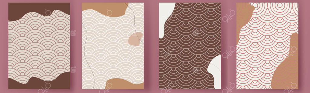 مجموعه پوسترهای هنری انتزاعی: کارت کاغذی استوایی، پوستر و بنر با طرح‌های مدرن، آثار گرافیکی با اشکال خطی، تزیین‌های هنری با برگ و گیاهان، طراحی بنر و صفحه‌بندی، تصویرسازی وکتور