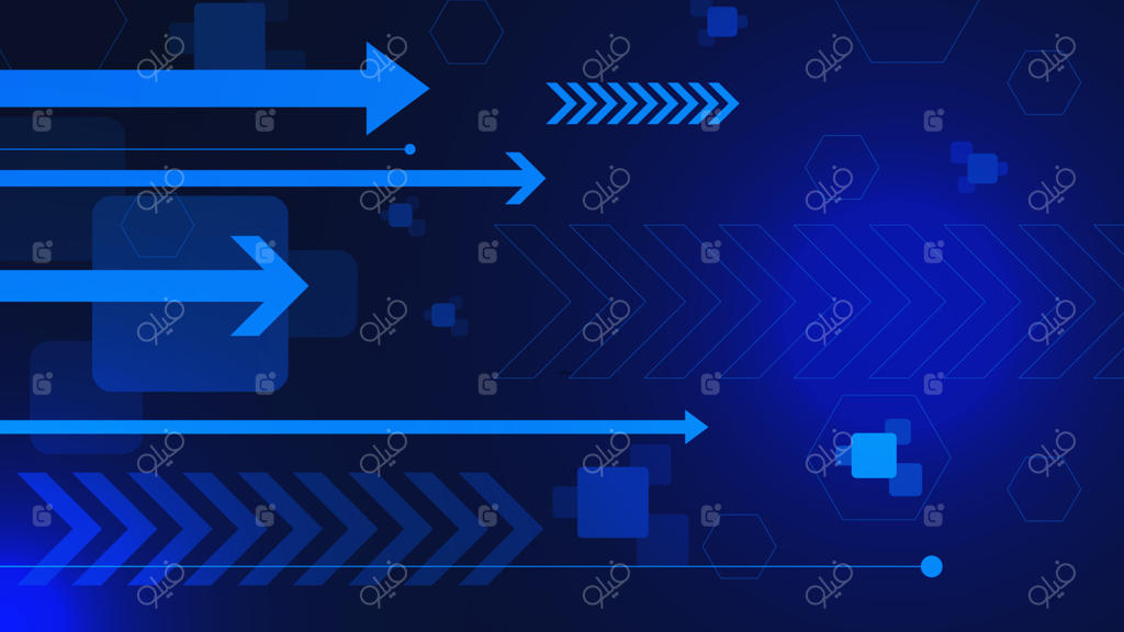 پیکان انتزاعی برای مفهوم تکنولوژی ارتباط سریع در طراحی پس‌زمینه آبی. تصویر وکتور.