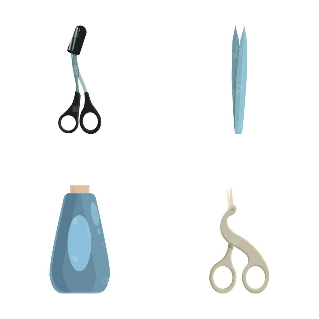 مجموعه‌ای از لوازم ضروری آرایشگری شامل قیچی، شانه، موچین و محصولات مو