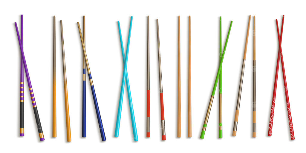 طرح‌های واقع‌گرایانه چوب‌کبریتی برای غذاهای آسیایی، وسایل چینی. ست وکتور چوب‌های سنتی بامبو برای رستوران‌های سوشی ژاپنی.