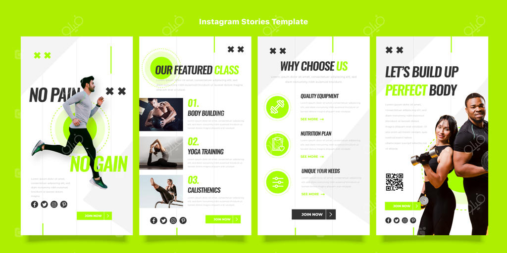 استوری‌های اینستاگرام با طراحی مسطح در زمینه تناسب اندام