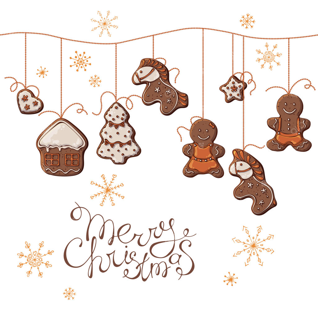 مجموعه وکتور شیرینی‌های زنجبیلی کریسمس آویزان بر روی مهره‌ها.