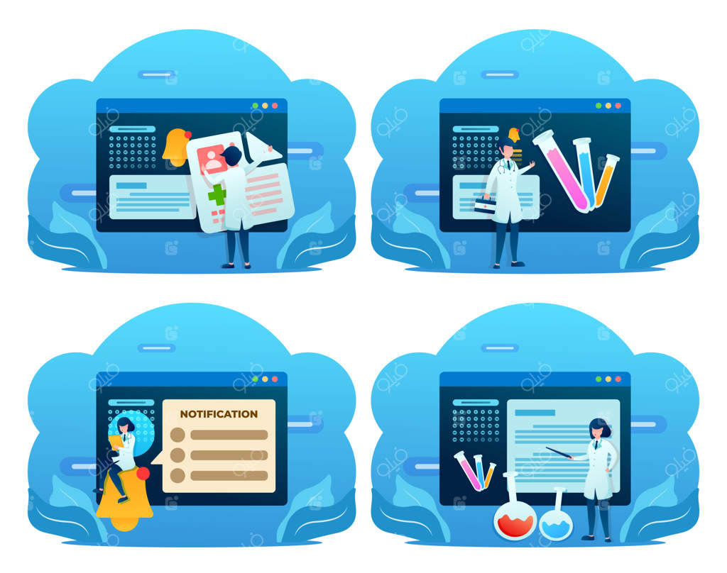 مجموعه‌ای از ارتباط دکتر جوان با درمان بیمار و لوله آزمایش خون