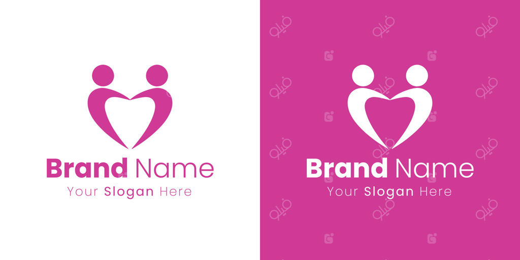 قلبی انتزاعی با دو نفر ساده که دست‌ها را در دست گرفته‌اند و یک طراحی لوگوی منحصر به فرد ایجاد می‌کنند