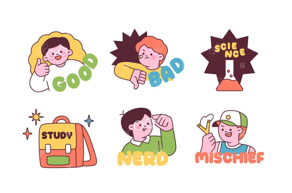 استیکرهای بامزه دانش‌آموزی برای پیام و درس‌ها