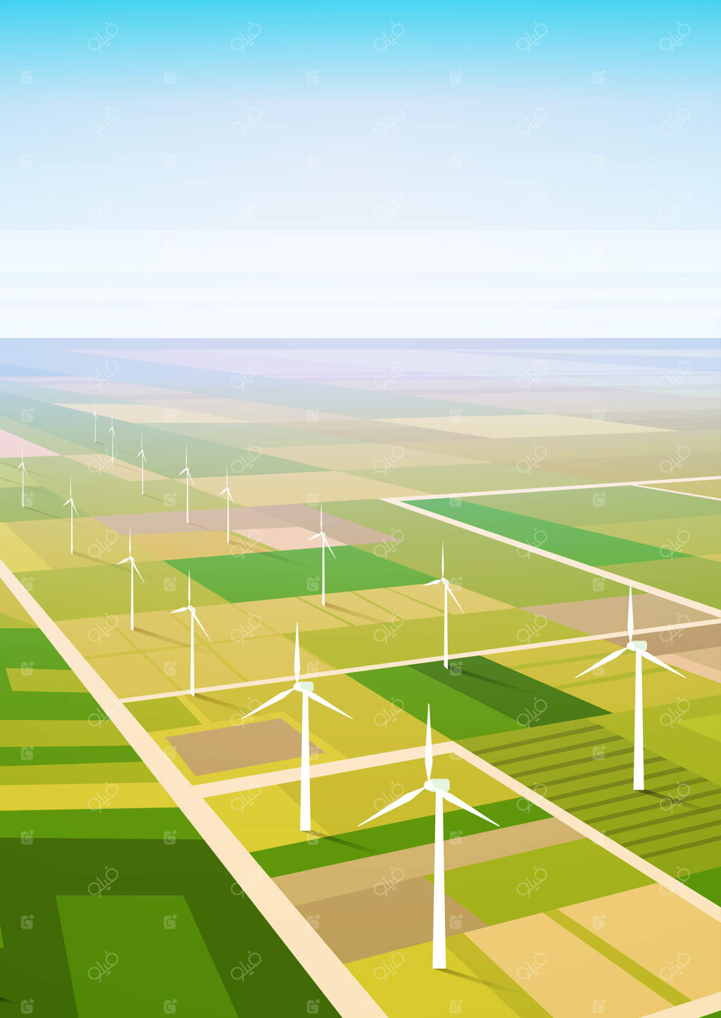 پشت‌زمینهٔ مزرعهٔ نیروگاه انرژی بادی تجدیدپذیر