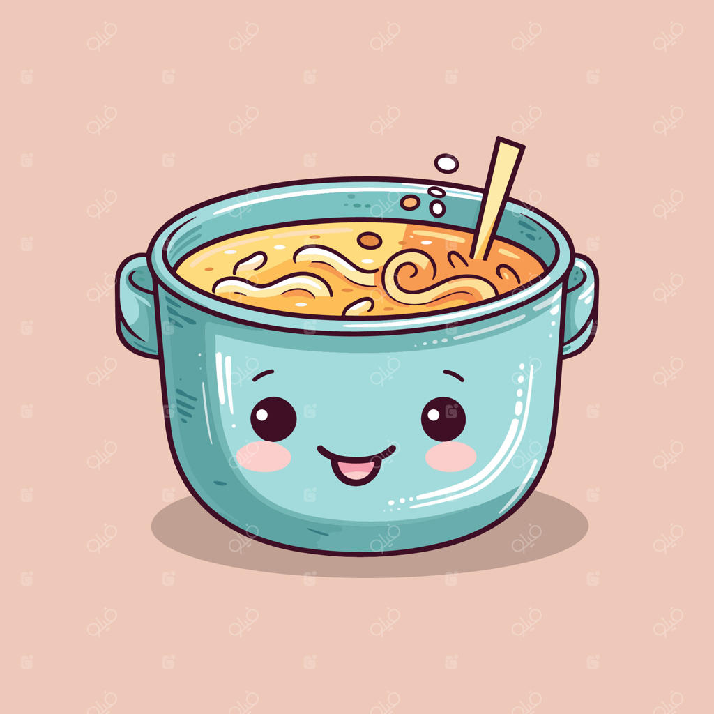 نقاشی هنری سوپ با رنگ‌های خنک و طرح‌های کاوایی برای منو، پوستر و وب