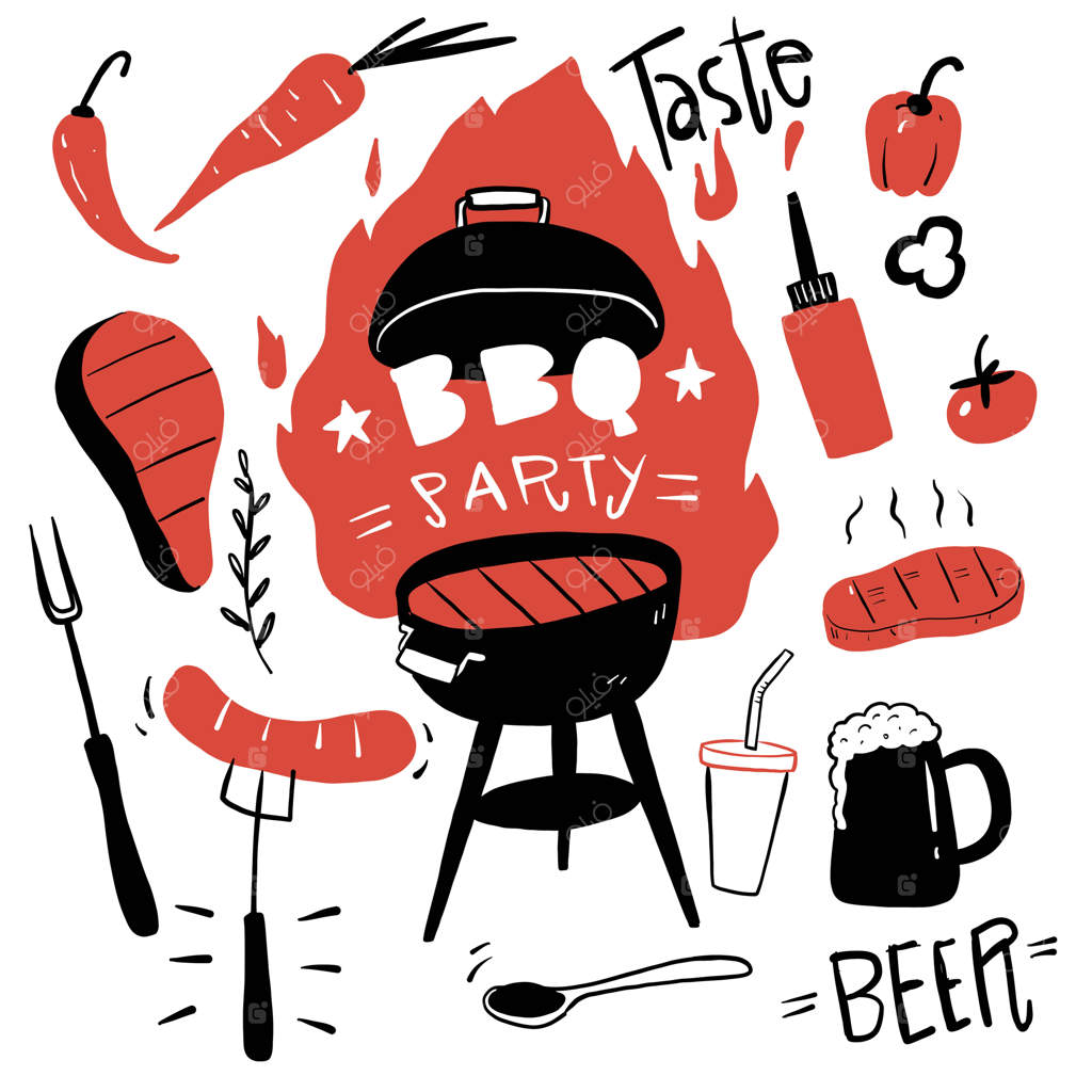 مجموعه عناصر کباب به صورت وکتور دودل برای طراحی منوی کافه‌ها و رستوران‌ها