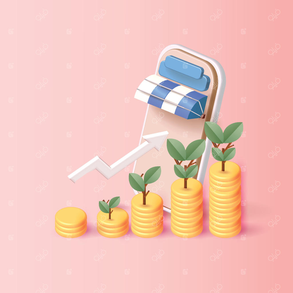 فلش رشد درخت پول سکه: طرح سه‌بعدی پس‌انداز و سرمایه‌گذاری در بانک و درآمد کسب و کار