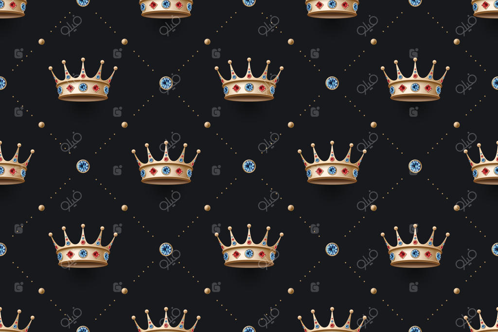 طرح یکپارچه طلایی و تاج پادشاه با الماس