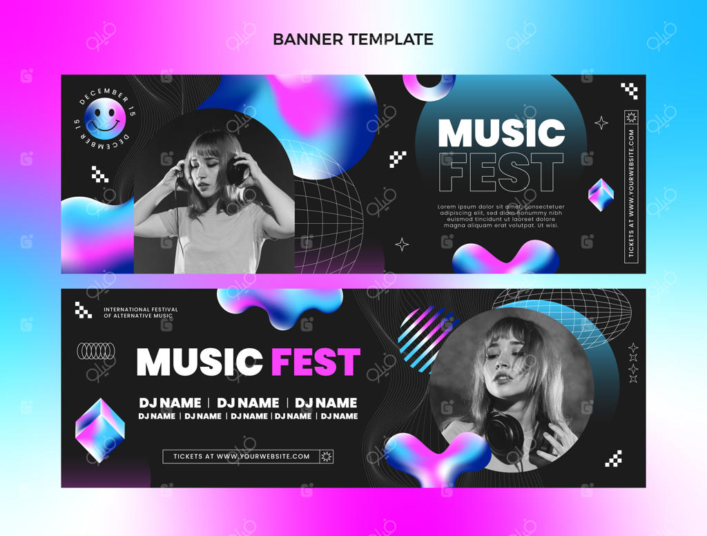 بنرهای عمودی جشنواره موسیقی با رنگ‌های گرادیان و جذاب