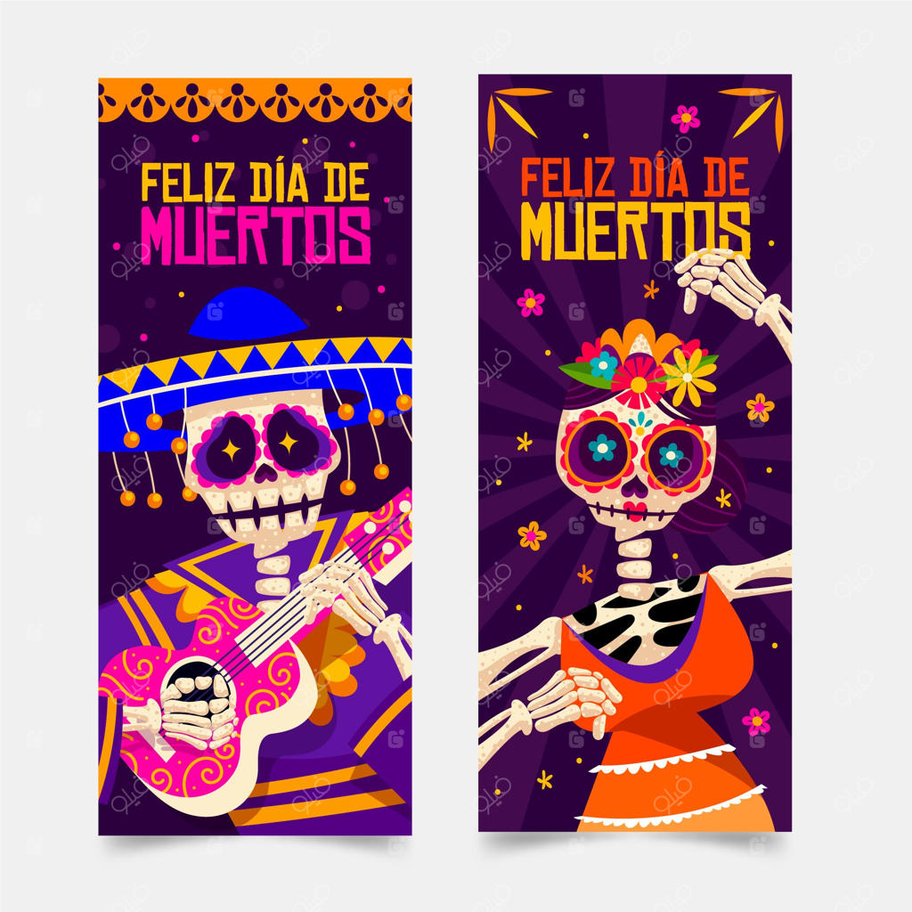 الگوی بنر "روز جشن جمجمه‌های شاد"