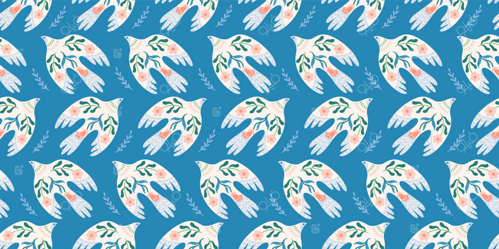 پترن یکپارچه کبوتران صلح پس‌زمینه برای بسته‌بندی کاغذی، کاغذدیواری، پارچه و سایر امور