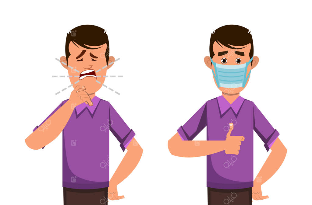 پسری در حال سرفه و با ماسک محافظتی