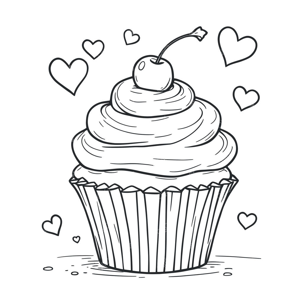 کاپ‌کیک با رویه گیلاس و طرح قلب برای رنگ‌آمیزی سرگرم‌کننده