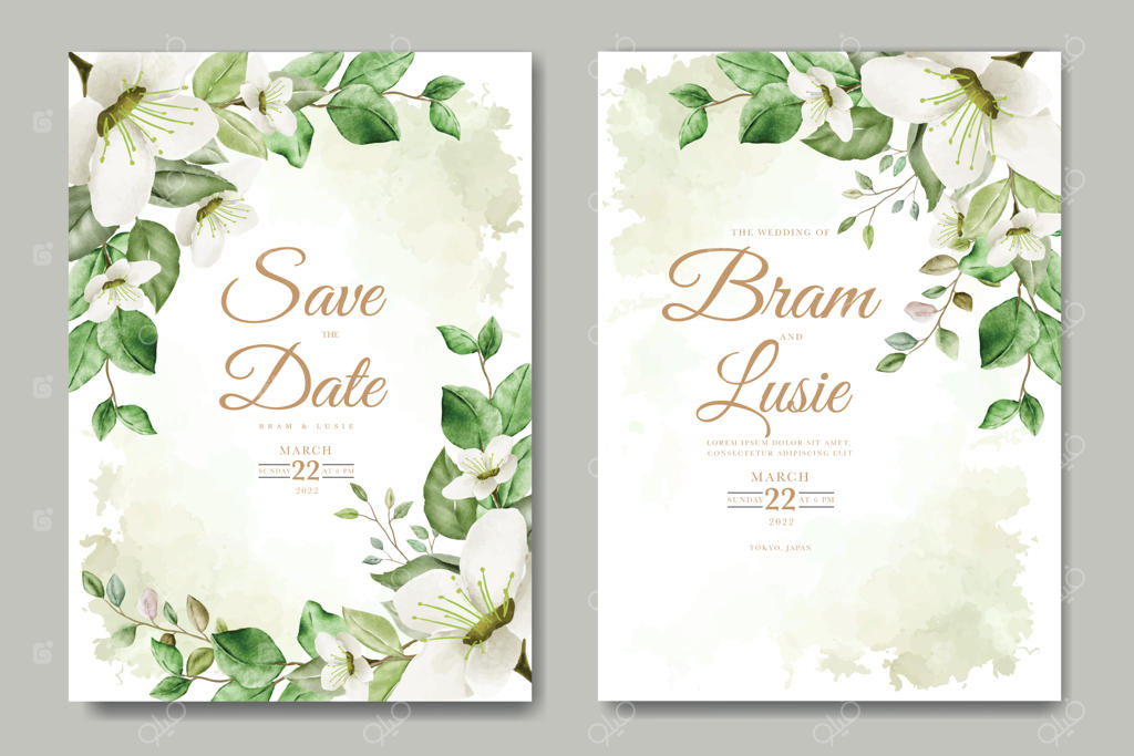 کارت دعوت عروسی با طرح برگ‌های گل آبرنگی