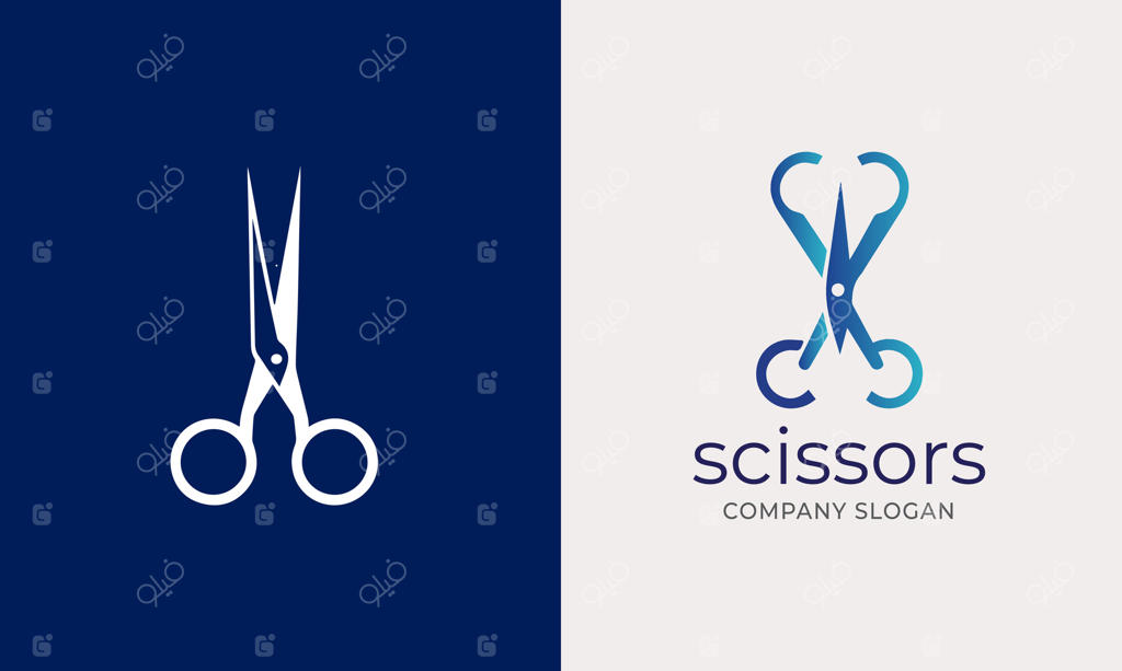 آیکون قیچی، نماد ابزار کسب و کار آرایشگر و خیاط همراه با عکس قیچی