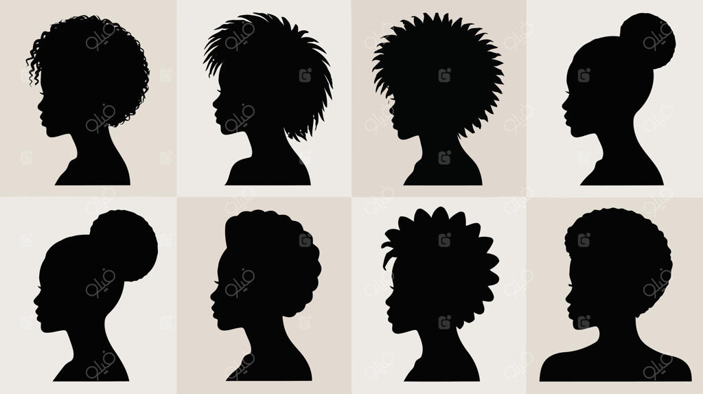 مجموعه سیلوئت زنان آفریقایی با مدل موهای متنوع