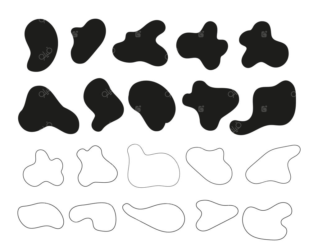 مجموعه وکتور اشکال انتزاعی و مایع سیاه، طرح سیلوئت و خطی مدرن برای طراحی تزیینی کارت و بنر