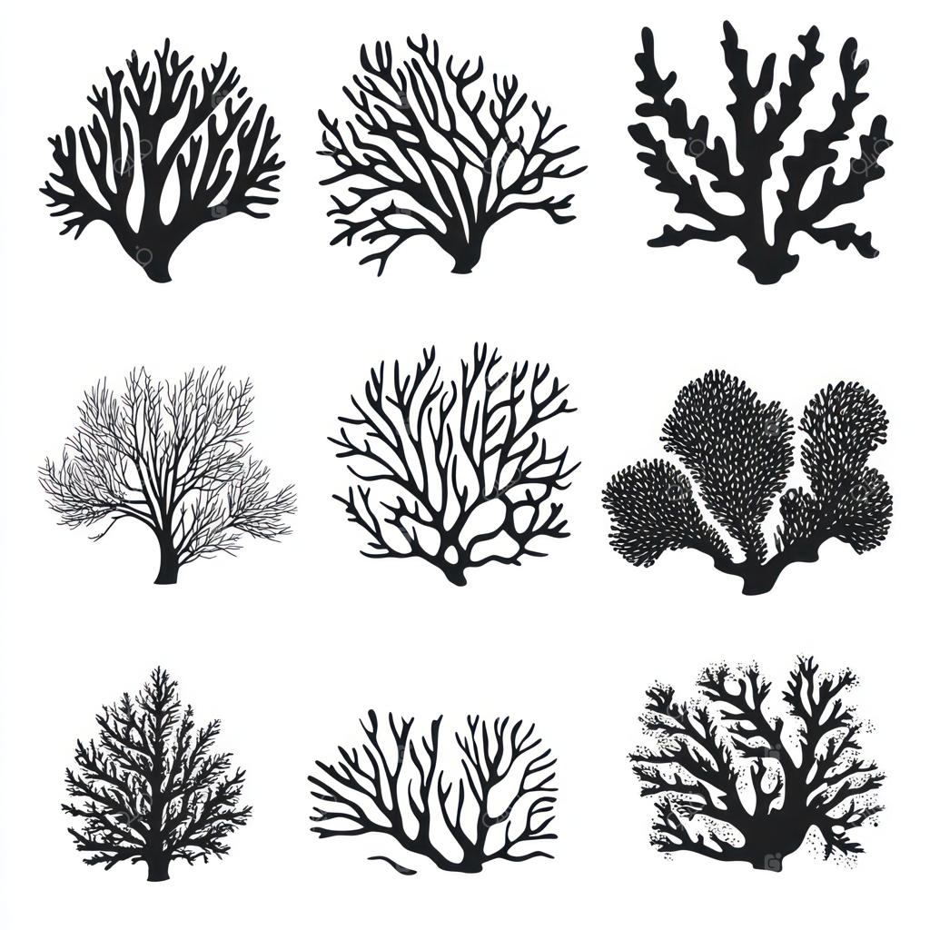 وکتور سیلوئت‌های ساده و تمیز مرجان به رنگ مشکی