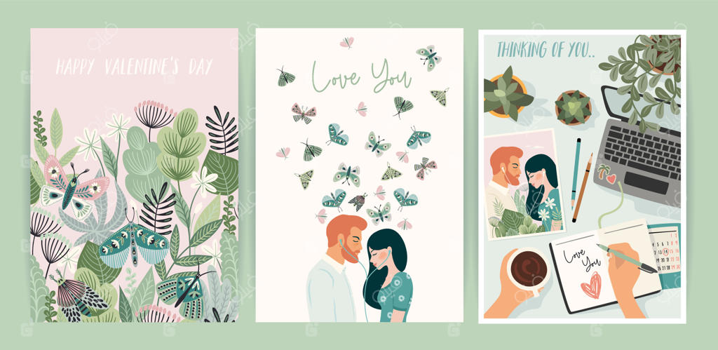 مجموعه تصویرسازی‌های عاشقانه زن و مرد، مفهوم داستان عشق و رابطه، طرح وکتور برای روز ولنتاین و سایر مناسبت‌ها