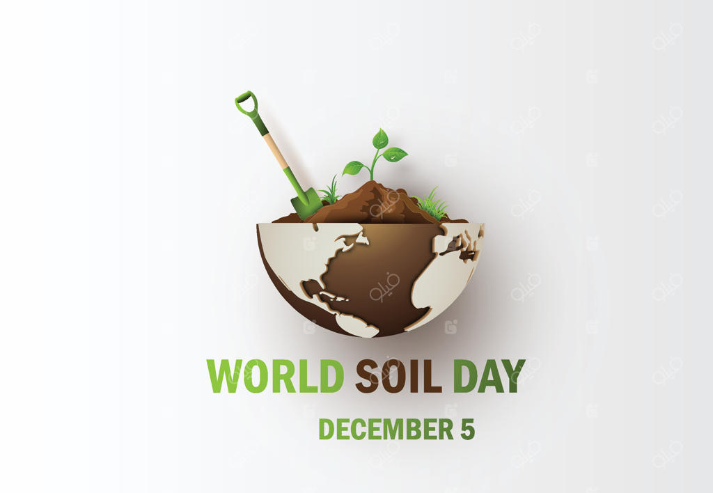 تصویرسازی آگاهی‌بخشی به مناسبت روز جهانی خاک با زمین، گیاهان و بیلچه