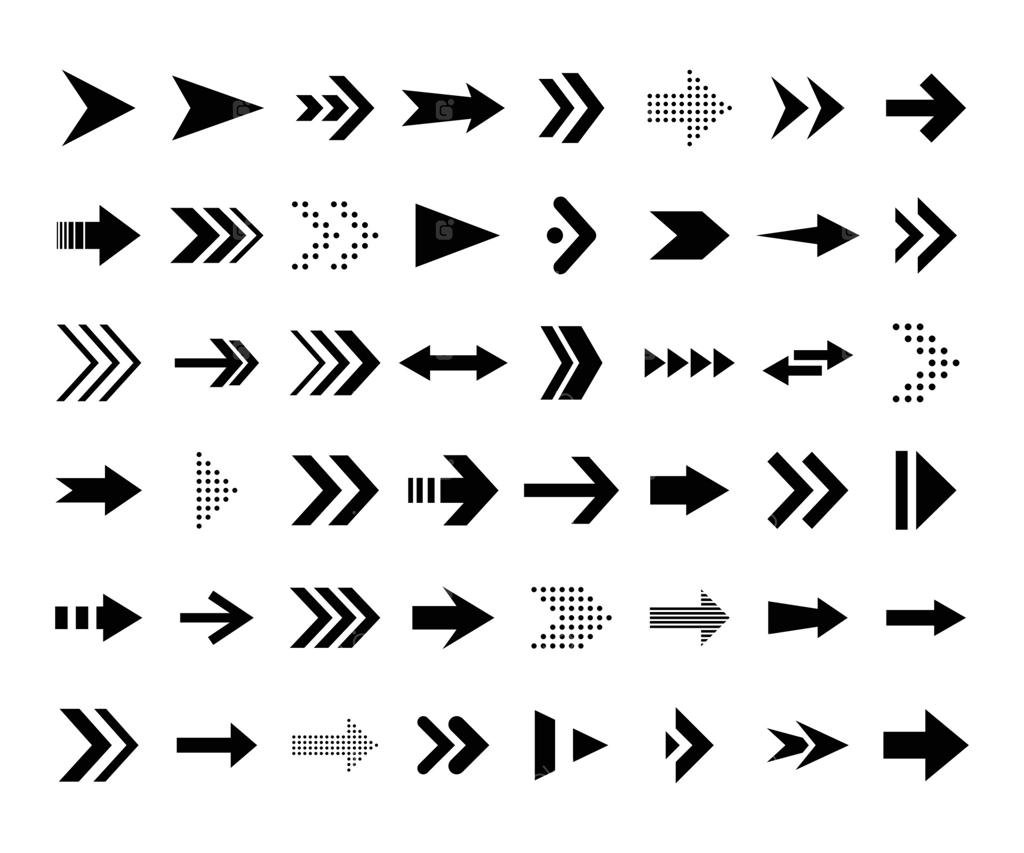 مجموعه بزرگ آیکون‌های فلش: مجموعه آیکون‌های فلش متنوع وکتور