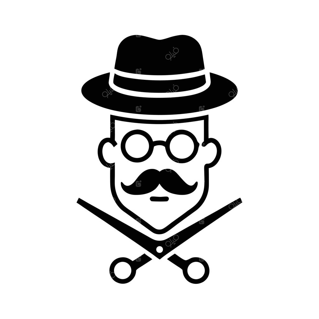 آیکن آرایشگاه سیاه و سفید با طراحی کلاه، عینک و سبیل