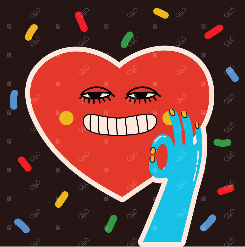 مجموعه وکتور شخصیت لبخند هیپی و عاشقانه: عشقی به سبک قدیمی با قلب‌های رنگارنگ و لبخندهای دلباز برای روز ولنتاین