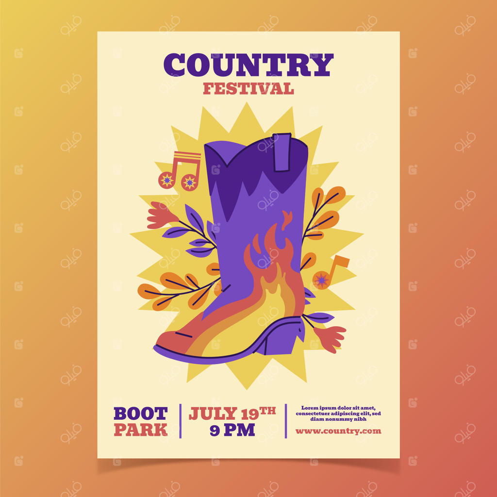 الگوی پوستر موسیقی کانتری با طراحی دستی و ساده