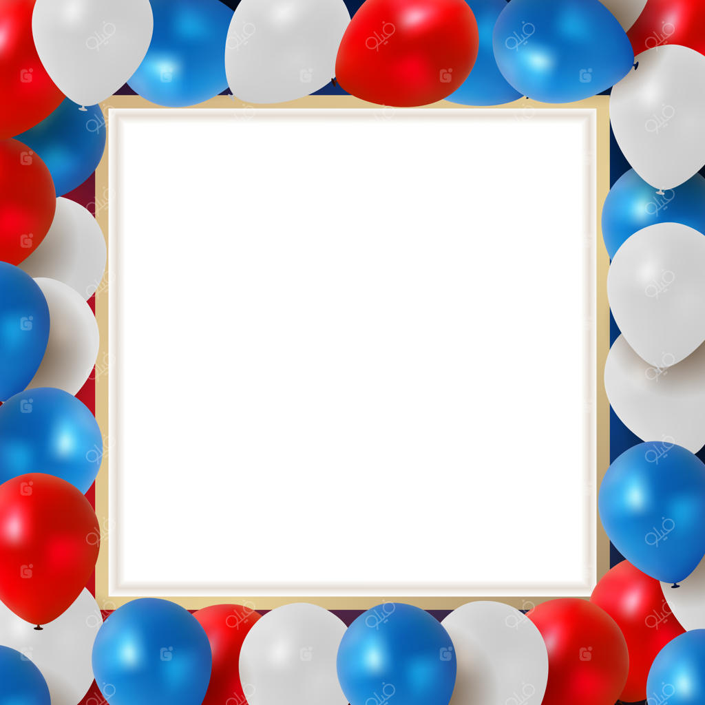 کارت تبریک انتزاعی برای تعطیلات با بادکنک‌های قرمز، آبی و سفید