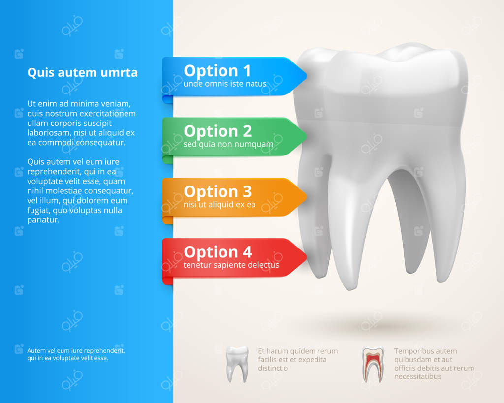 عناصر اینفوگرافیک دندانپزشکی وکتور با روبان‌ها و گزینه‌ها