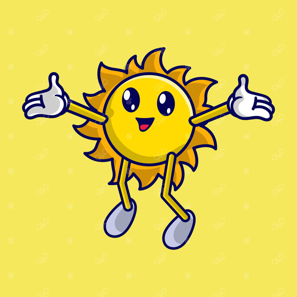 کارتون خورشید بامزه با چهره خندان