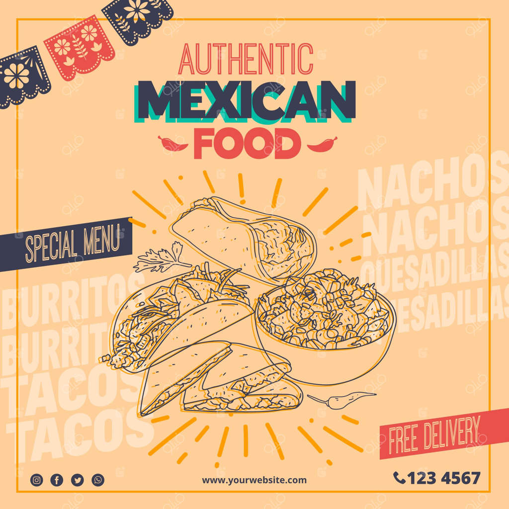 قالب تراکت مربعی برای رستوران غذای مکزیکی