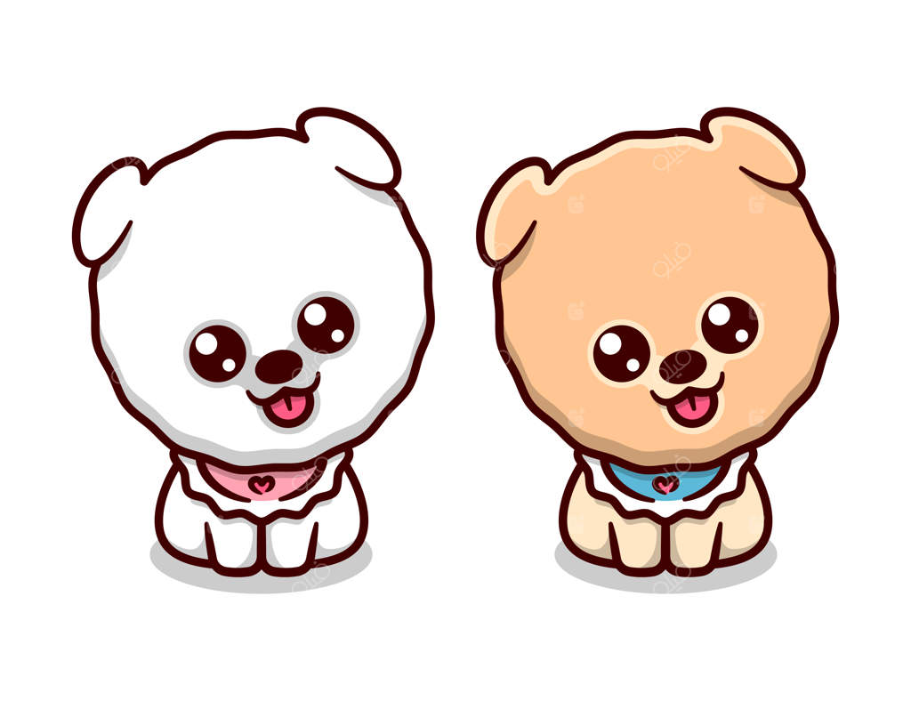 توله پامرانیان بامزه نشسته با چهره‌ای دلنشین - نماد کارتونی.