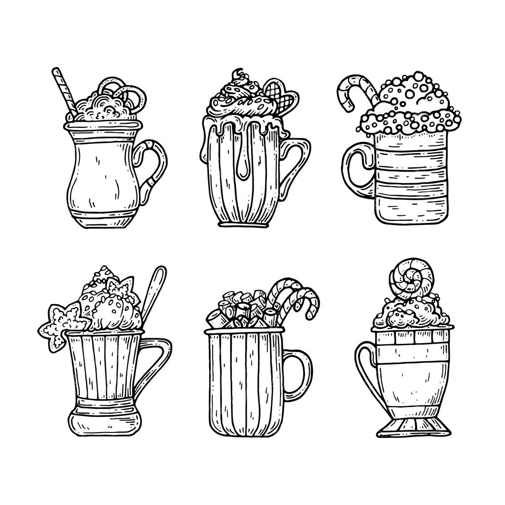 مجموعه‌ای از ماگ‌های نوشیدنی‌های داغ برای کریسمس.