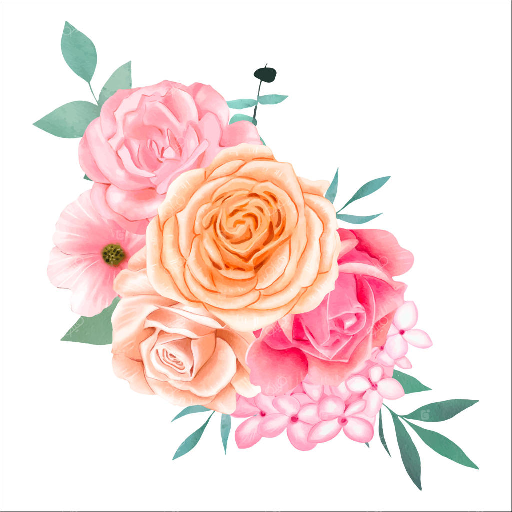 چیدمان خیره‌کننده گل‌های رز صورتی و نارنجی به‌صورت وکتوری حرفه‌ای