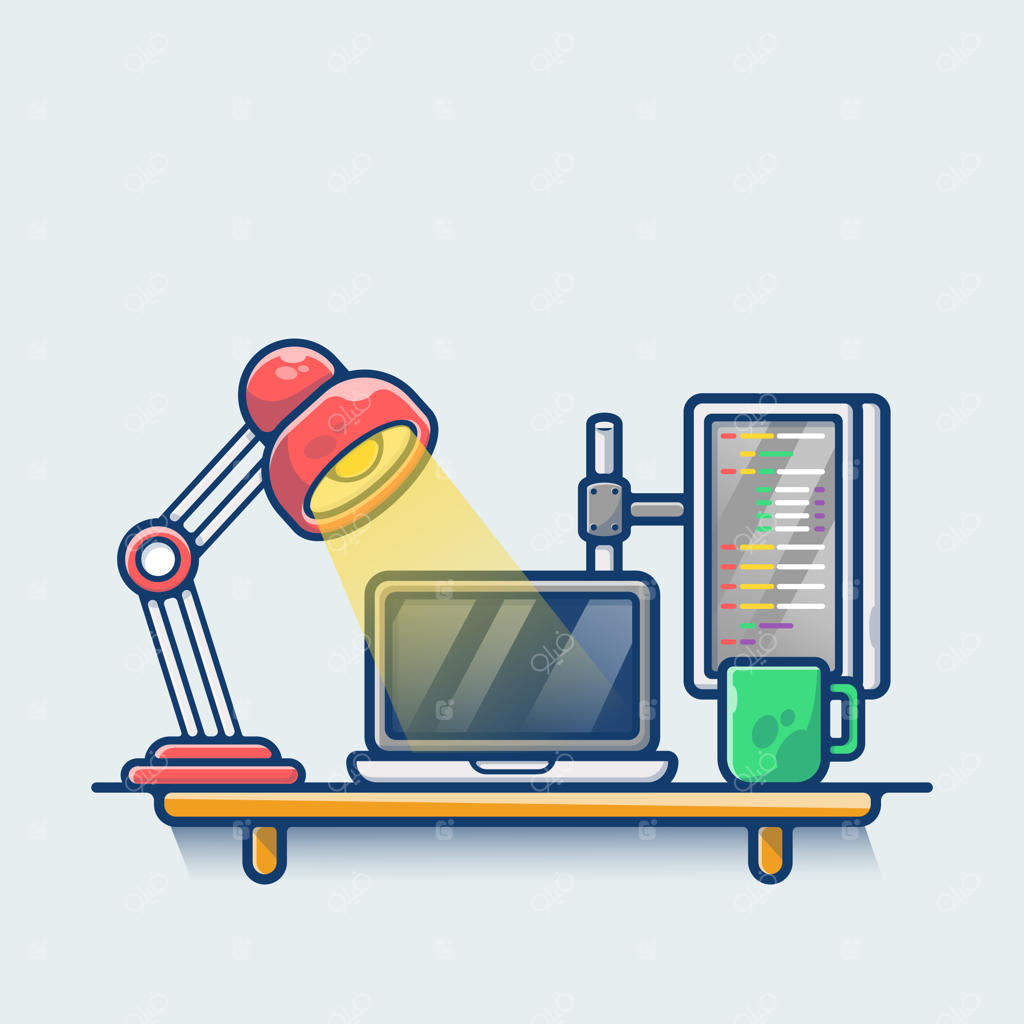 میز کار با قهوه و چراغ مطالعه