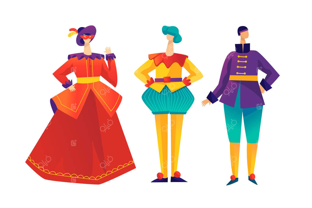 مجموعه شخصیت‌های کارناوال ایتالیایی با طراحی دستی