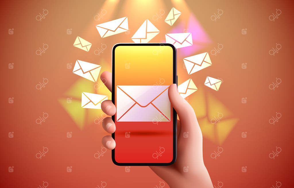 پیام ایمیلی روی صفحه گوشی هوشمند - بنر وکتوری برای کاربران گوشی