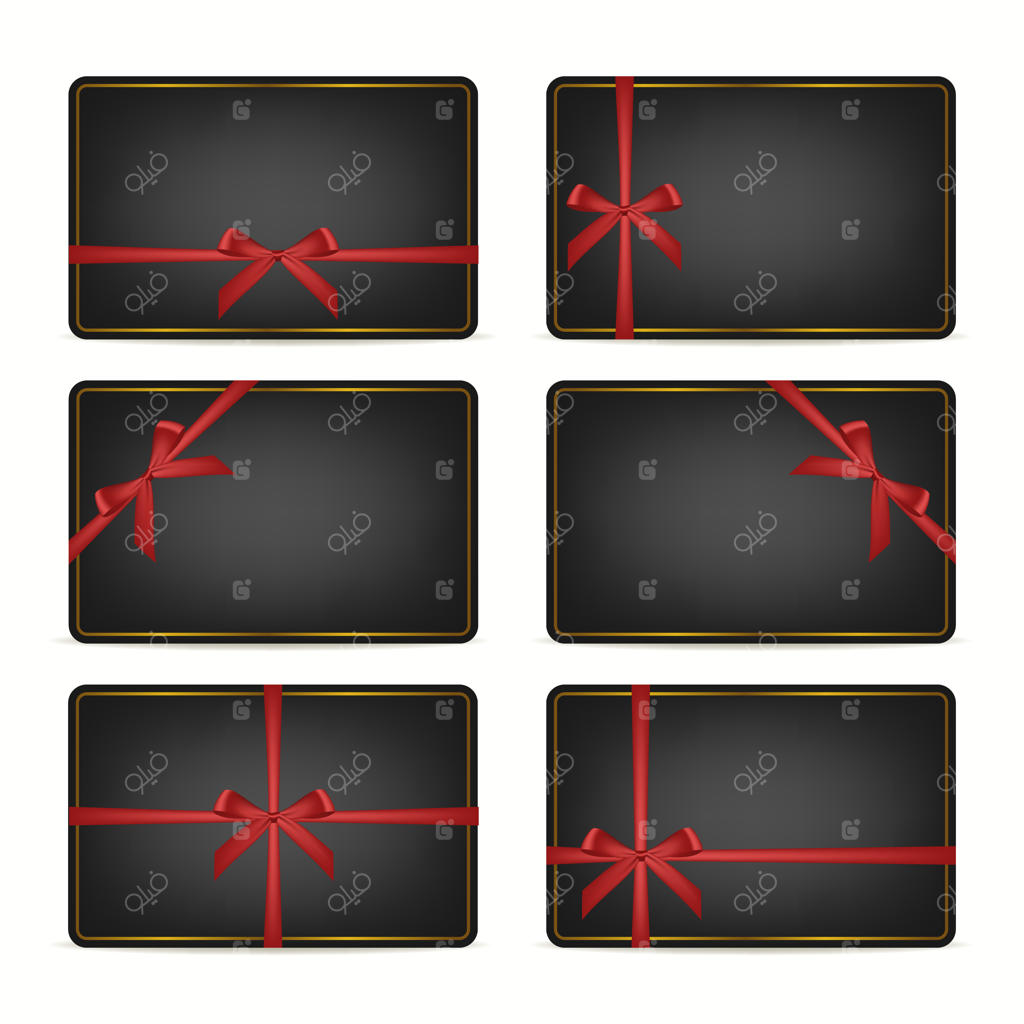 مجموعه کارت هدیه با روبان‌ها.